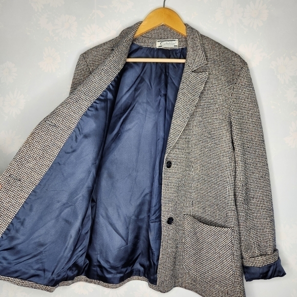 VINTAGE Catalina Tweed Navy Academia Checked Two Button Blazer Size 18 - Picture 3 of 11
